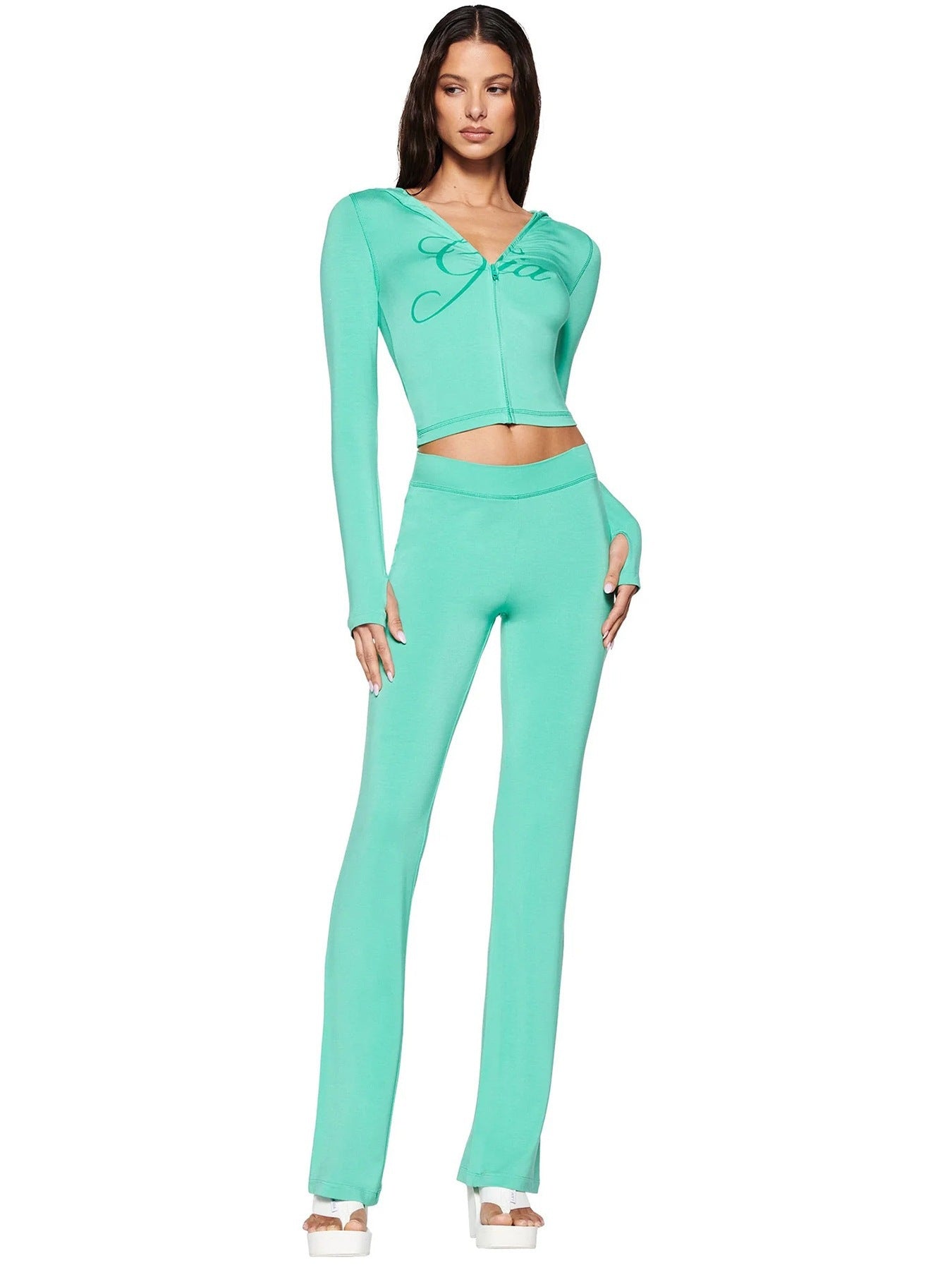 Printed Hooded Long Sleeve Thumb Hole Two Piece Set Colouronova
