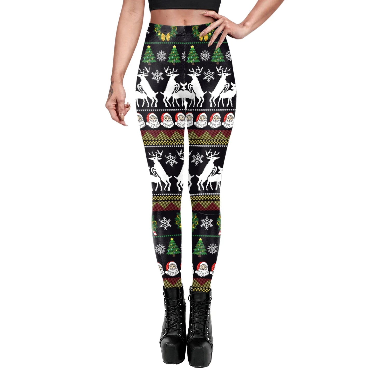 Phantasy Vintage Women Christmas Leggings Autumn Winter Women Xmas Pants Sexy Tights Trousers Festival Party Carnival Leggings - Colouronova