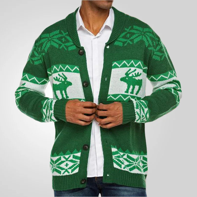 2025 Autumn Winter Men's Snowflake Christmas Sweater Knitted Sweater V-Neck Casual Knit Jumpers Pullovers Home Warm Outwear Male - Colouronova