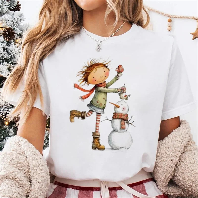 T-Shirt Women's Christmas Socks Christmas Gift Cartoon Street Round Neck Top Women's Casual Harajuku Fashion New Year T-Shirt Colouronova