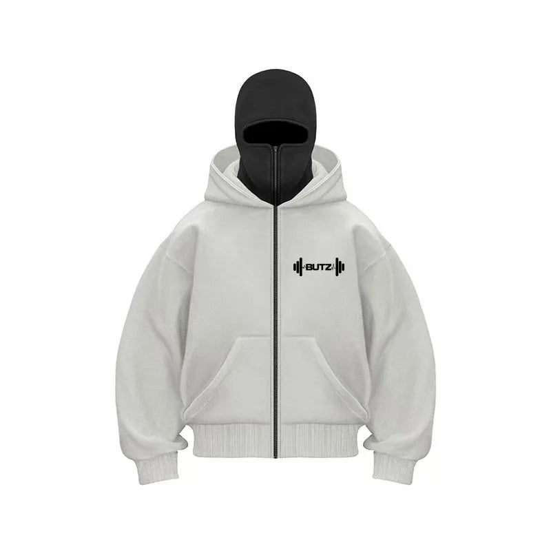 Men's ninja hat casual sweatshirt for autumn/winter, men's double-hat windproof jacket with face mask, breathable sweatshirt for - Colouronova