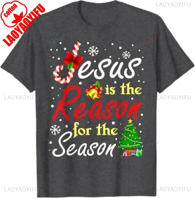 Christian Jesus The Reason Christmas Stocking Stuffer Gift TShirt Humor Funny Xmas Costume Cotton Tees Unisex Fashion Y2k Tops - Colouronova