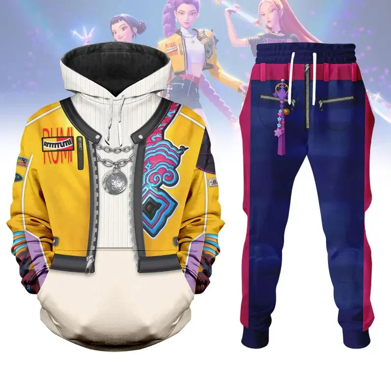 Hot KPop Demon Hunters Cosplay Hoodies Set 3D Print Men Women Anime Sweatshirt Jogger Suit Autumn/Winter jogging 2Pcs Sets - Colouronova