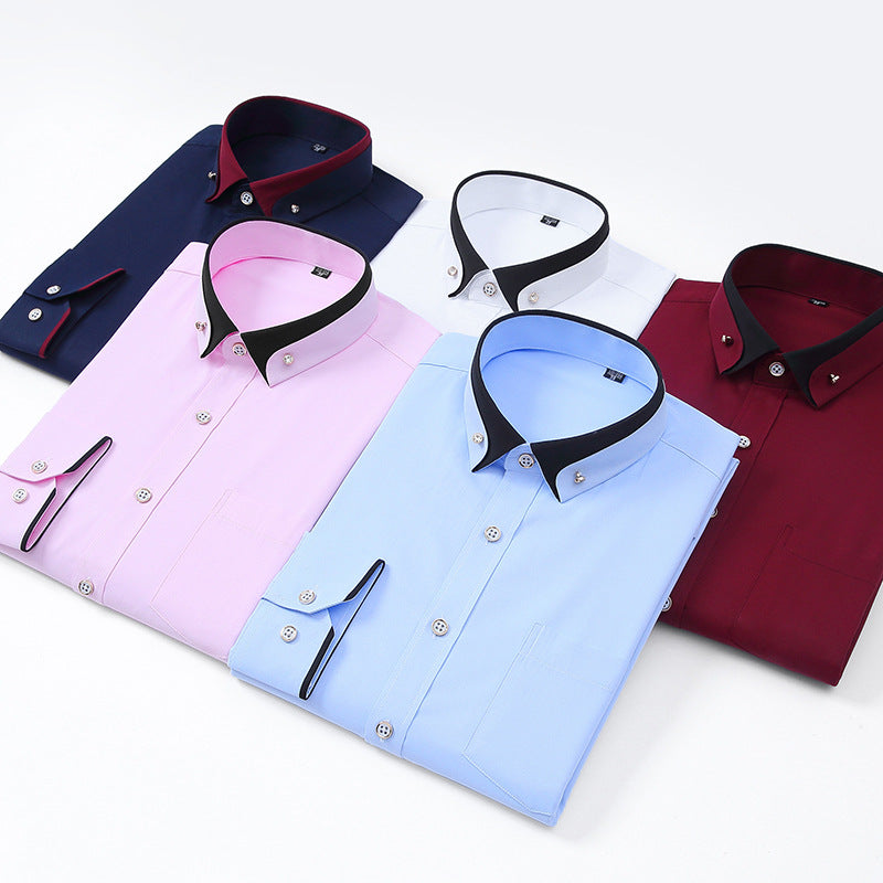 Men's Color Block Collar Stretch Long Sleeve Shirt Colouronova