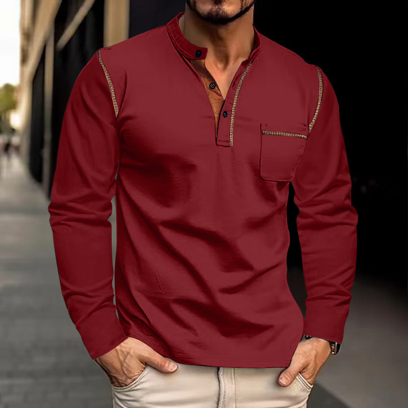 Men's Long Sleeve Stand Collar Polo Shirt Colouronova