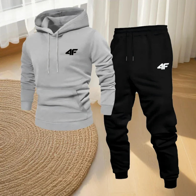 Winter Hoodie Sets Men Fashion Fleece Red Hoodies Black Brand Pants Casual Jogger Suit Tracksuit Sweatshirt Woman Pullover - Colouronova