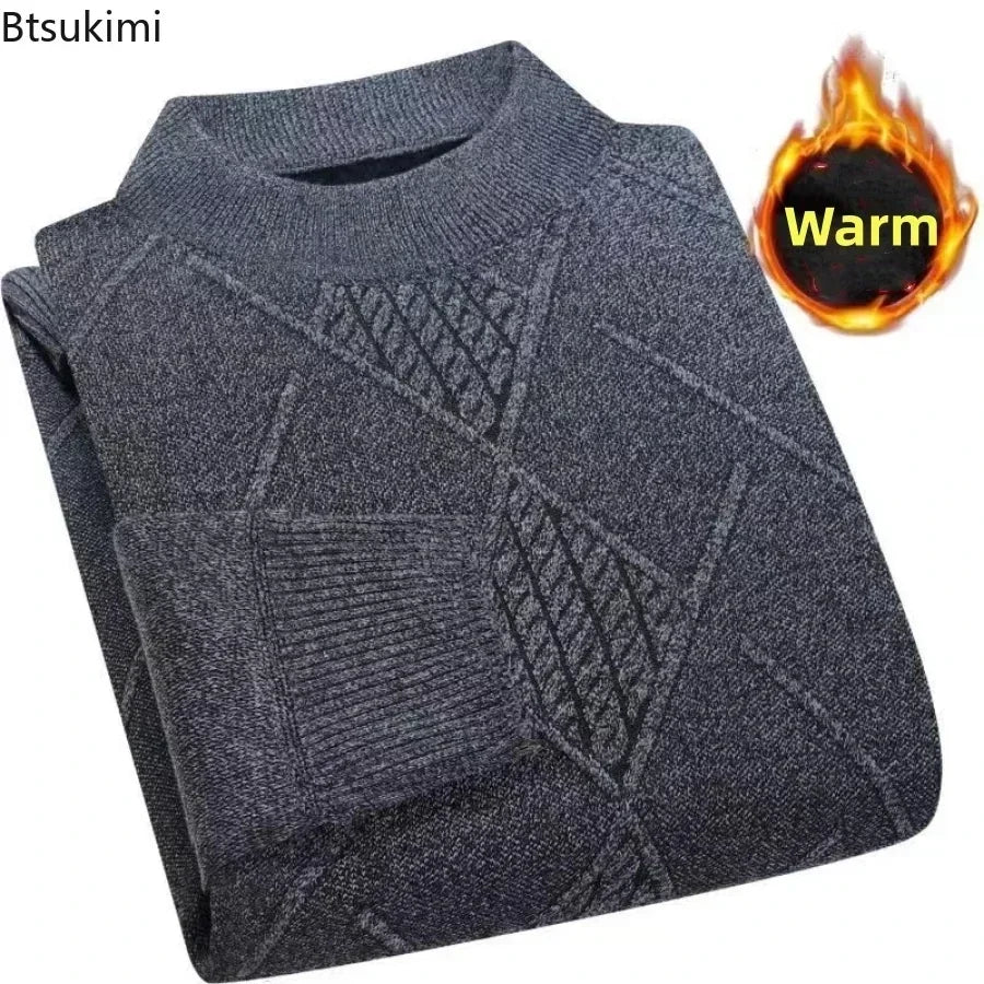 2025 Men's Autumn Winter Warm Sweater Solid Pullovers Male Thick Jumpers Knitwear Round Neck Casual Clothing Knitted Sweater Men - Colouronova