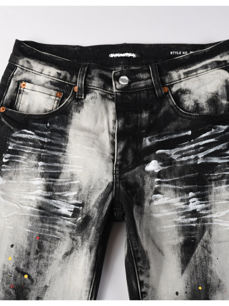 Casual Splashed-Dye Denim Pants Colouronova
