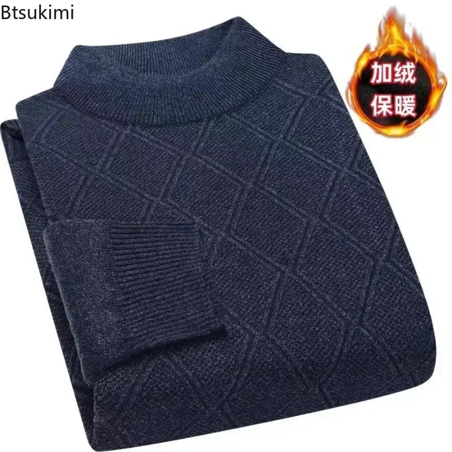 2025 Men's Autumn Winter Warm Sweater Solid Pullovers Male Thick Jumpers Knitwear Round Neck Casual Clothing Knitted Sweater Men - Colouronova