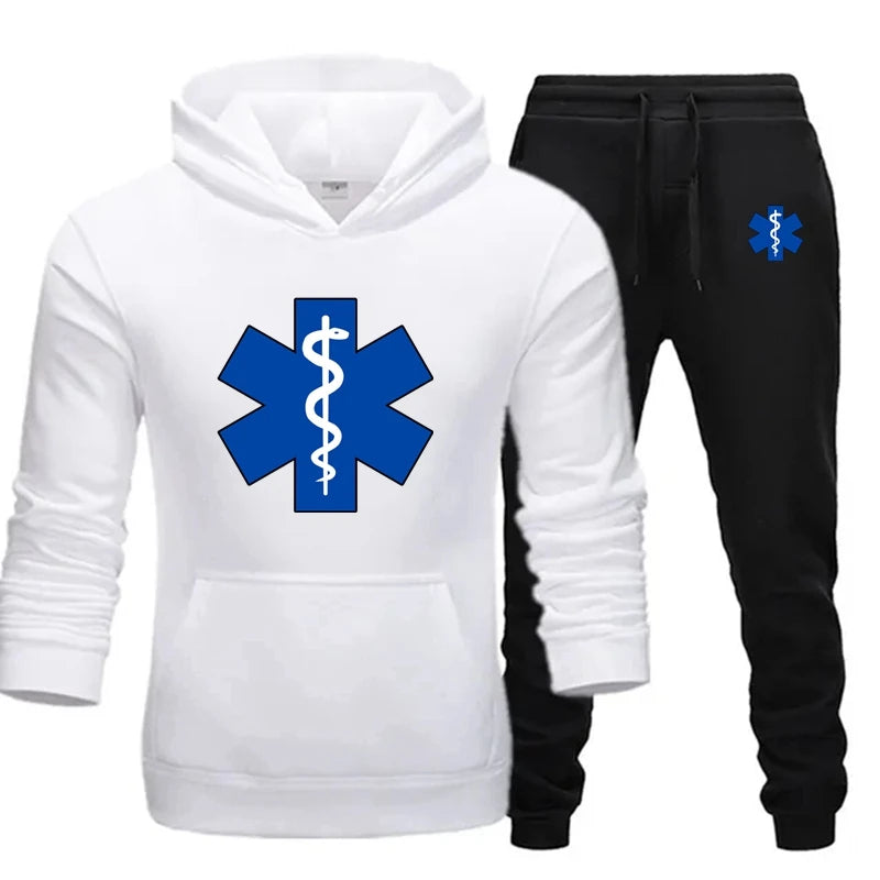 Basic Men/Women 2Pcs/Sets Sweatshirt Hoodies Pants 2024 Male Ambulance emblem Gyms Fitness Tops Joggers Sportswear Tracksuits - Colouronova