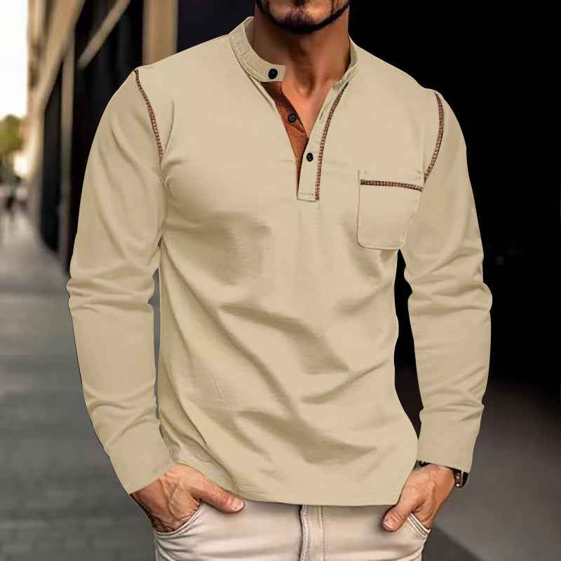 Men's Long Sleeve Stand Collar Polo Shirt Colouronova