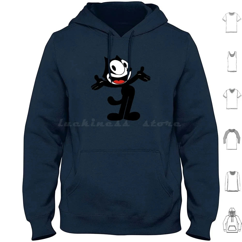 Hoodie Cotton Long Sleeve Vintage Cartoon Animation Kitty Black Cat Vintage Cartoon Cartoon Funny Funny Black Cat Felix Cat Colouronova