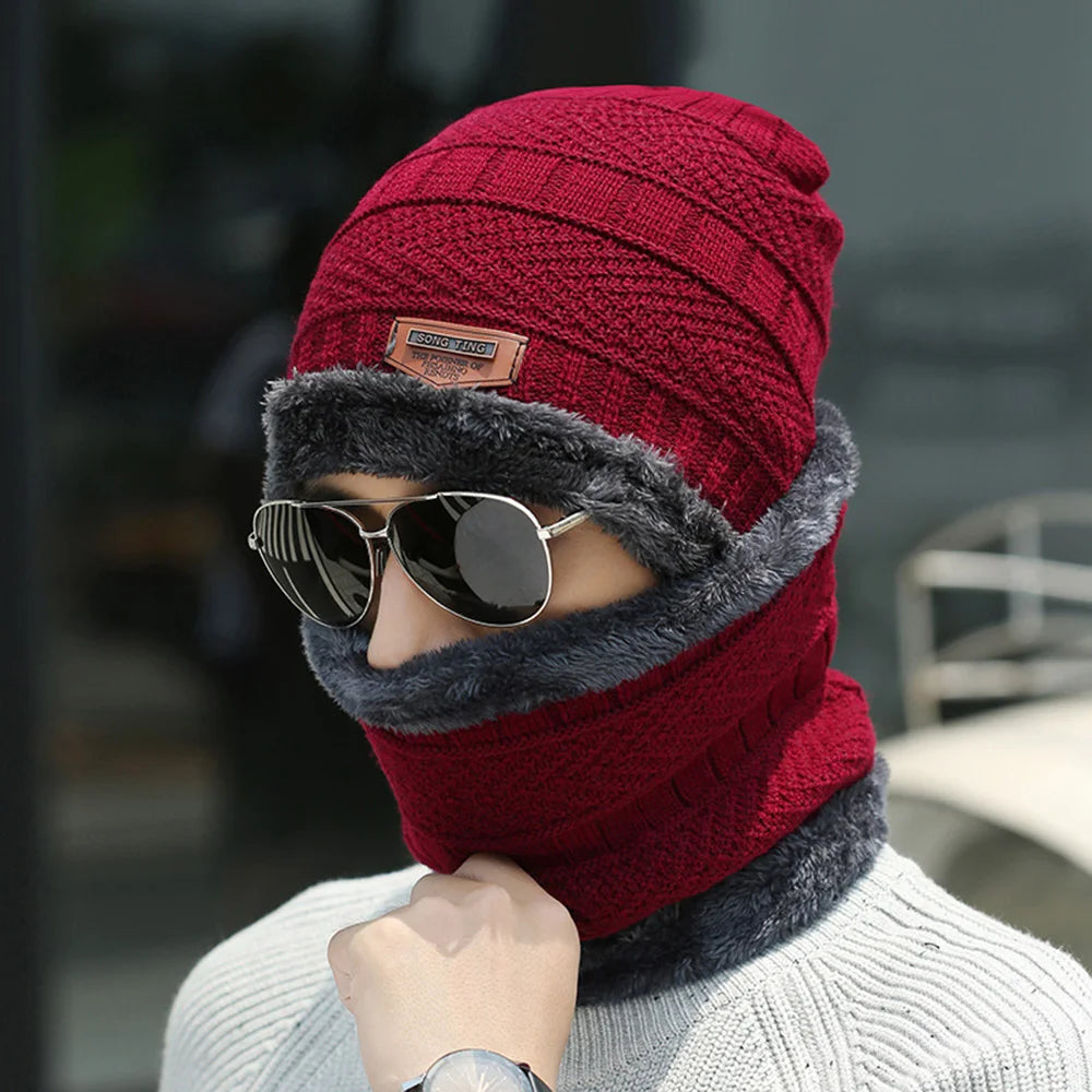 2024 New Winter Beanie Hat for Men Knitted Hat Winter Cap Beanie Women Thick Wool Neck Scarf Cap Balaclava Mask Bonnet Hats - Colouronova