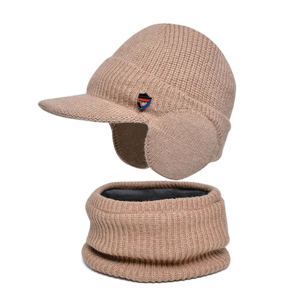 KoKossi 2Pcs Knitted Cap and Scarf Sets Ear Protection Solid-Color Beanies Hat Outdoor Windproof Versatile Scarves Mask Kit - Colouronova