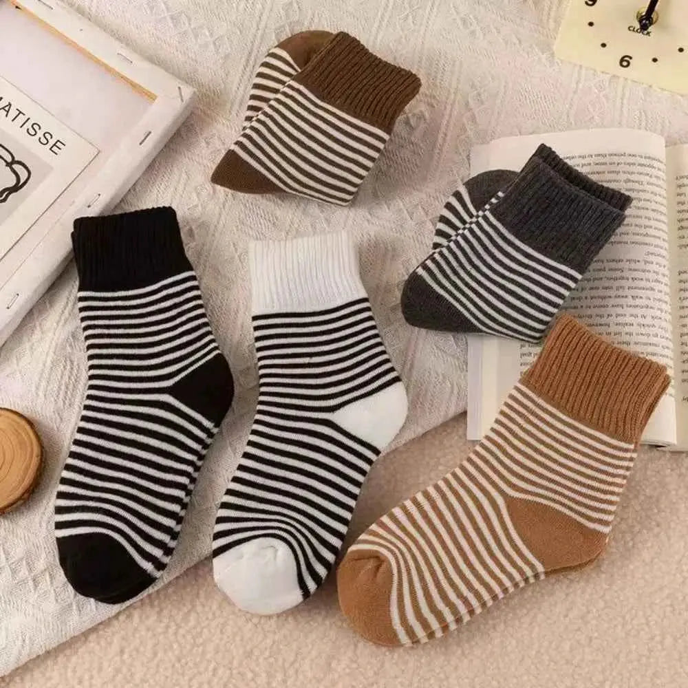 1 pair Winter Socks Warm Soft Fluffy Bed Socks stripes Japanese Korean Wool Thicken Fleece Socks Ladies Home Floor Slipper