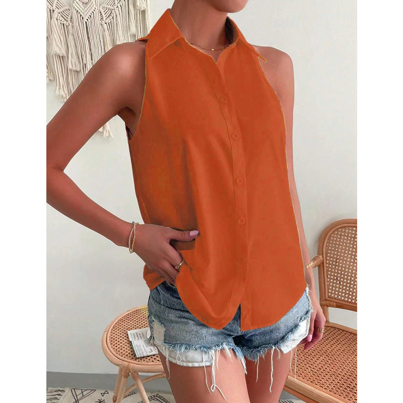 Sleeveless Satin Shirt for Women Colouronova