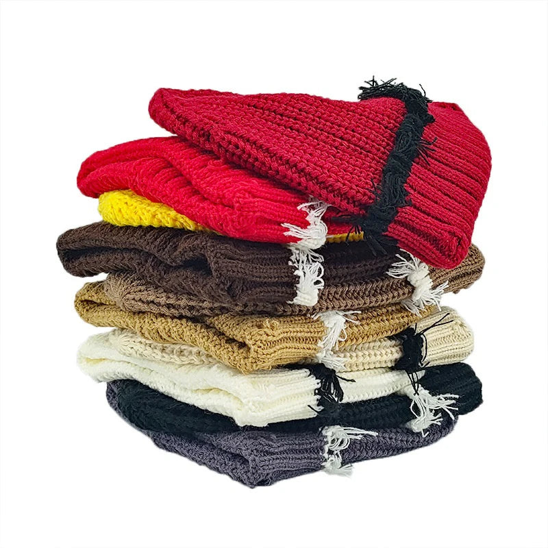 Y2K Knitted Beanie Hats Winter Warm Wool Caps With Holes Hip Hop Streetwear Accessories New Color Matching - Colouronova
