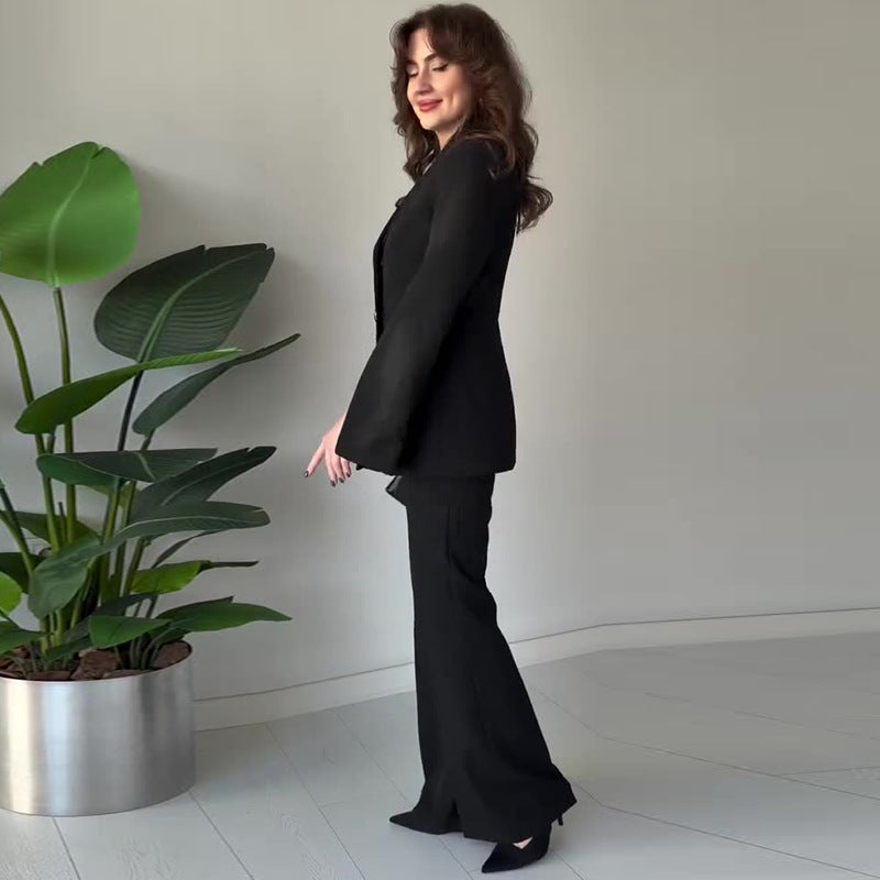Long-sleeved slimming black two-piece suit Colouronova