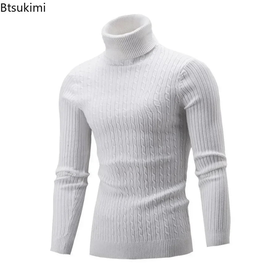 2025 Men's Warm Knitted Sweater Turtleneck Sold  Knitting Pullovers Tops Knitted Sweater Male Jumper All Match Casual Sweater - Colouronova