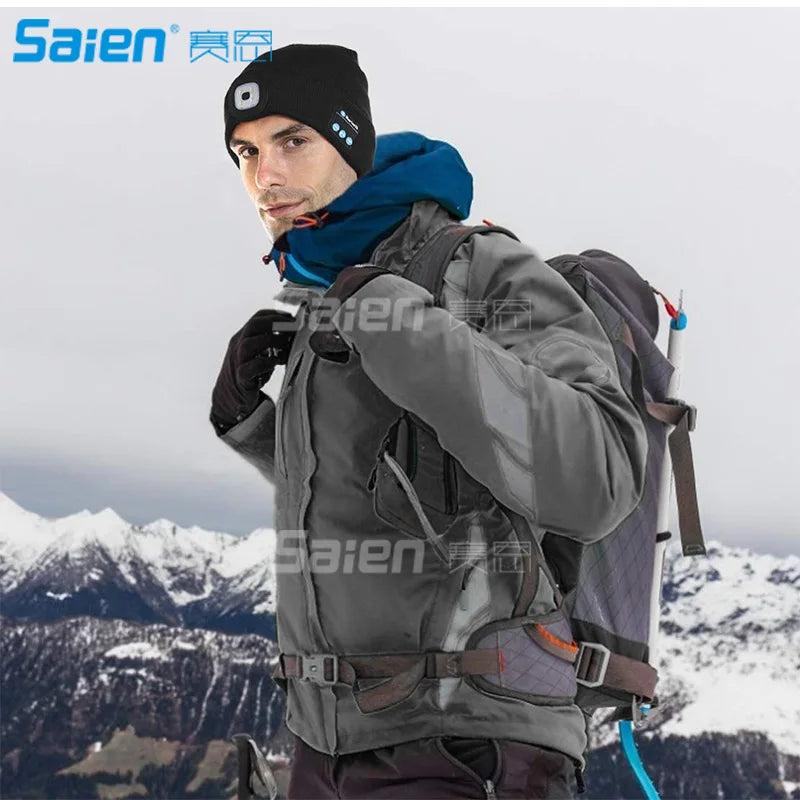 LED Beanie Hat, Built-in Stereo Speakers & Mic, USB Rechargeable LED Lighted Knit Cap, Unisex Christmas Gifts for Men, Women - Colouronova