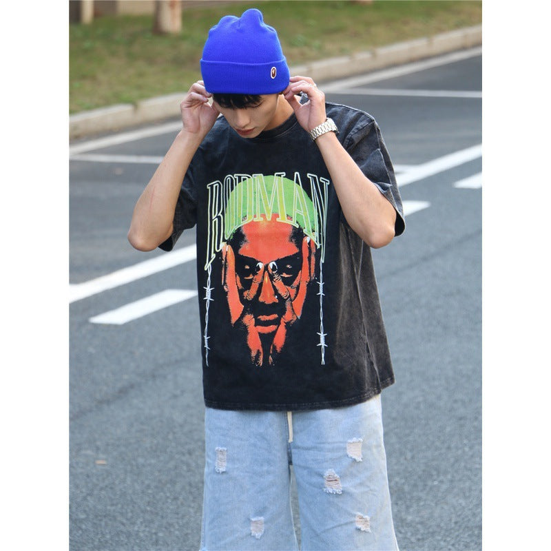 Vintage Basketball Player Print Cotton T-Shirt Colouronova