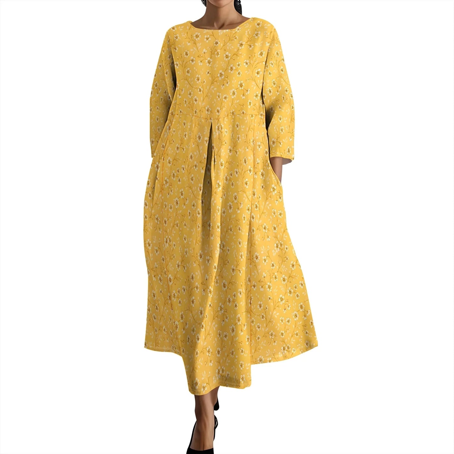 Women's Long Sleeve Elegant Solid Color Autumn Maxi Dresses Casual Loose Plus Size Beach Dress for Women with Pockets Colouronova