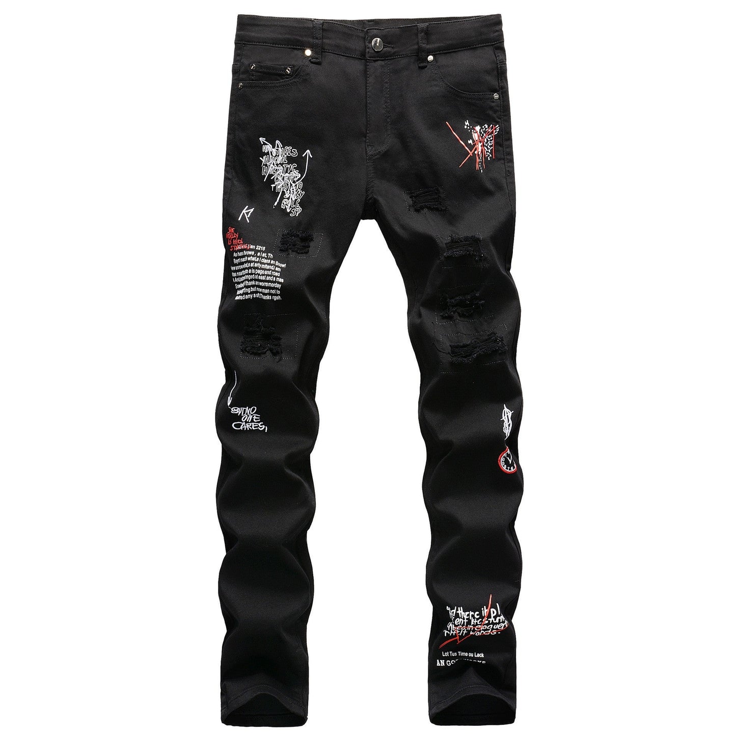 Slim-fit Ripped Embroidery Denim Jeans Colouronova