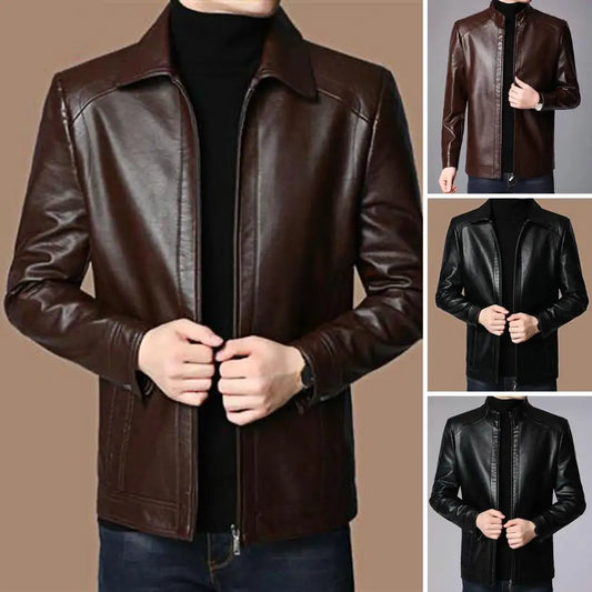 Men Leather Suit Jacket Slim Blazer Pu Coat Fashion Leather Jacket Streetwear Casual Blazer Jackets Male Outerwear Zipper Coat - Colouronova