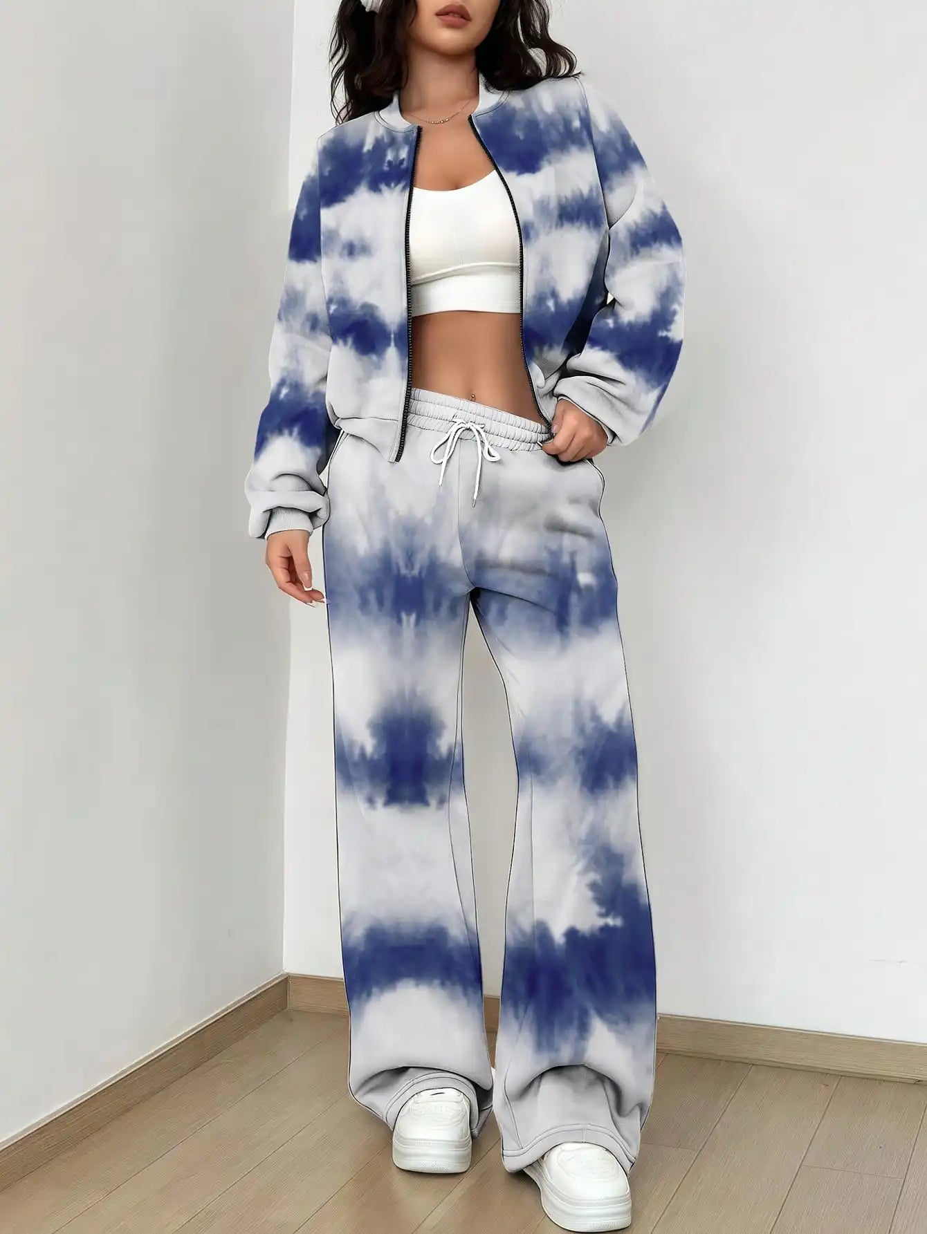 French Retro Floral Long Sleeved Zipper Jacket and Pants Set, Gentle and Stylish Two-piece Set - Colouronova