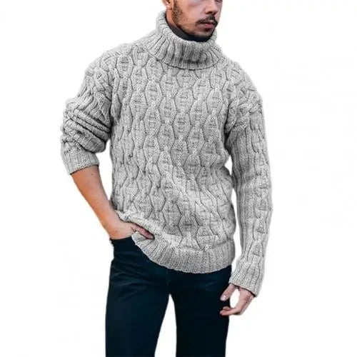 2021 Winter Warm Thick Woolen Sweaters Men Casual Knitted Turtleneck Jumper Tops Men's Fashion Solid Long Sleeve Ribbed Sweater - Colouronova