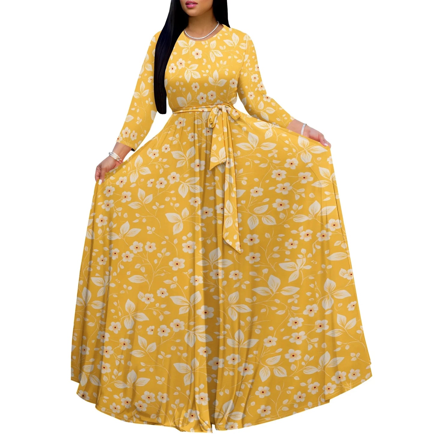 Long Sleeve Plus Size Maxi Fall Dress for Curvy Women Round Neck 3/4 Sleeve Long Dress Cocktail Party Dress Colouronova