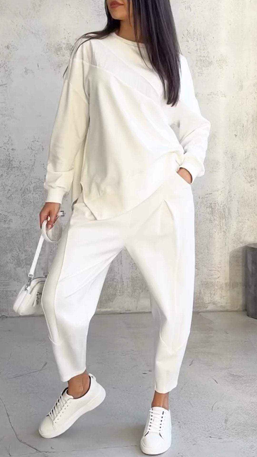 Women's Casual Round Neck Loose Long Sleeve Sweatshirt Set