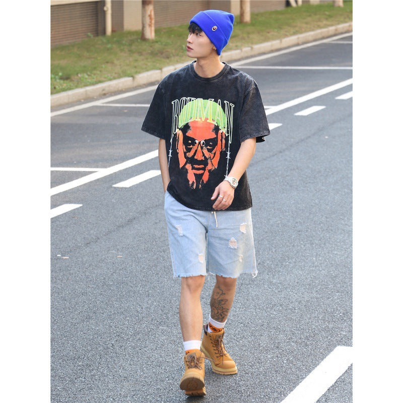 Vintage Basketball Player Print Cotton T-Shirt Colouronova