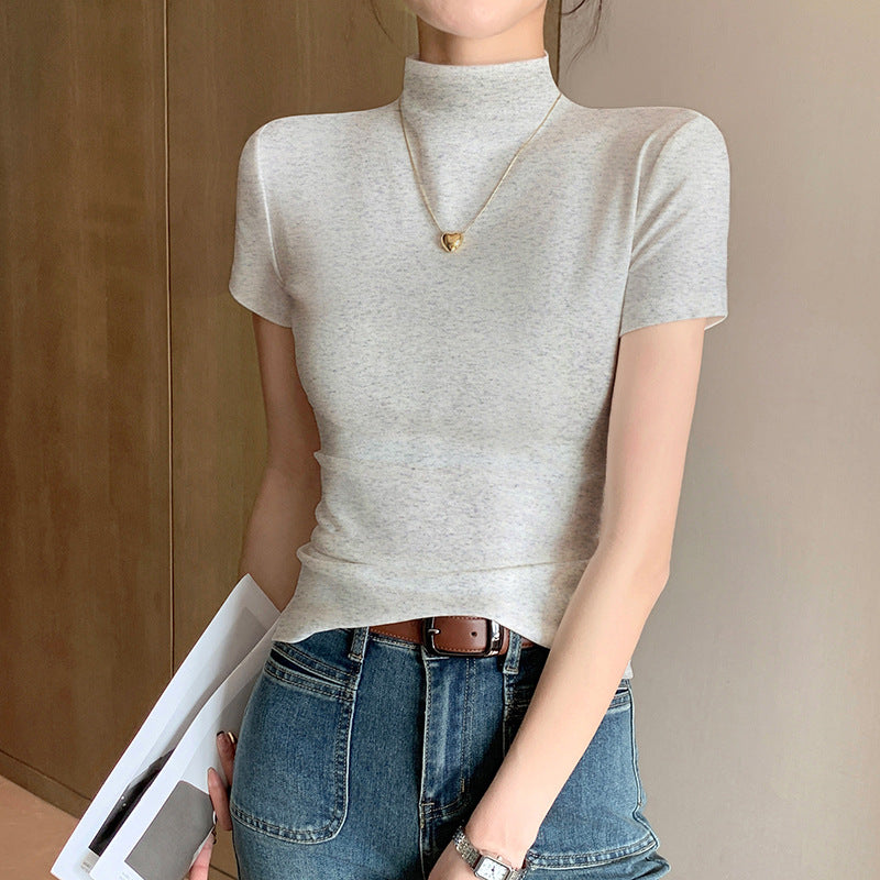 Women's Half Turtleneck Short-Sleeve Cotton Shirt Colouronova