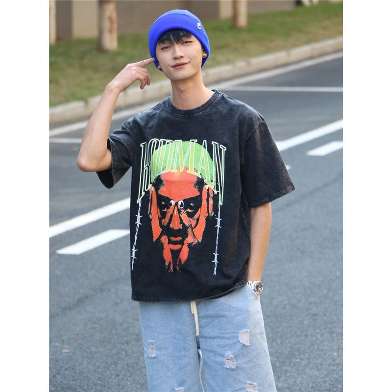 Vintage Basketball Player Print Cotton T-Shirt Colouronova