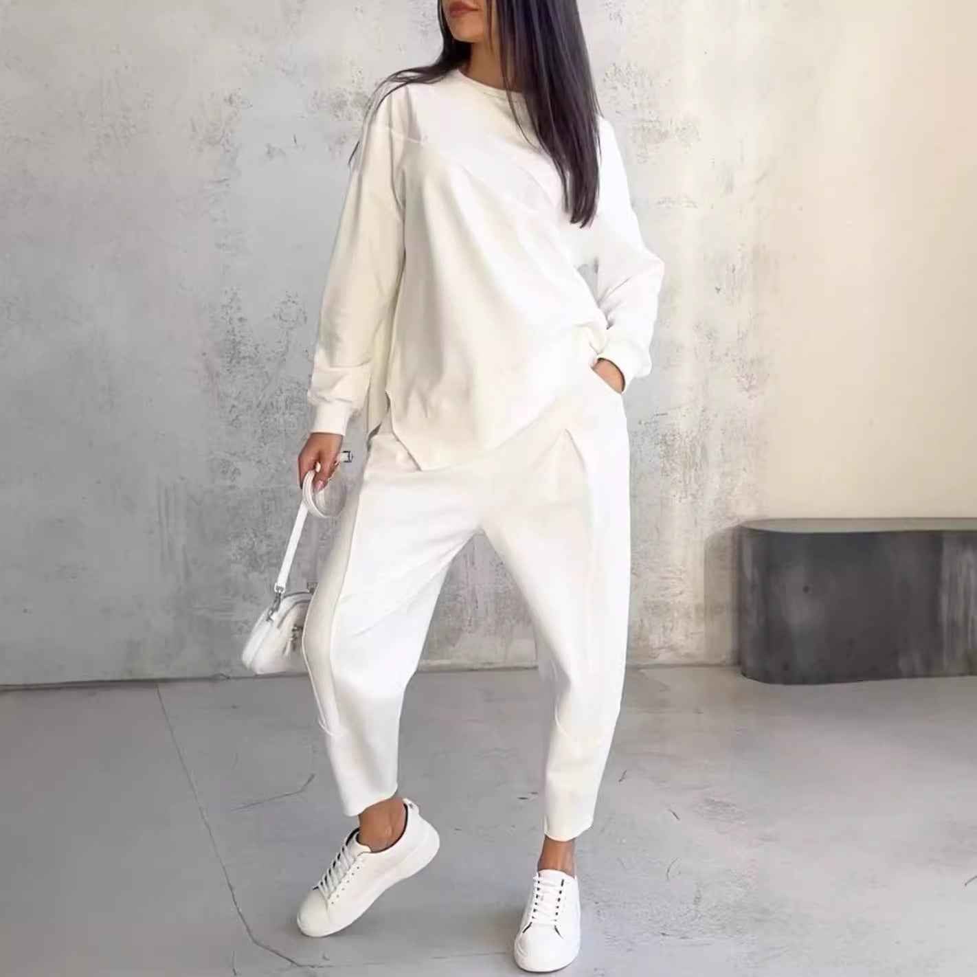Women's Casual Round Neck Loose Long Sleeve Sweatshirt Set