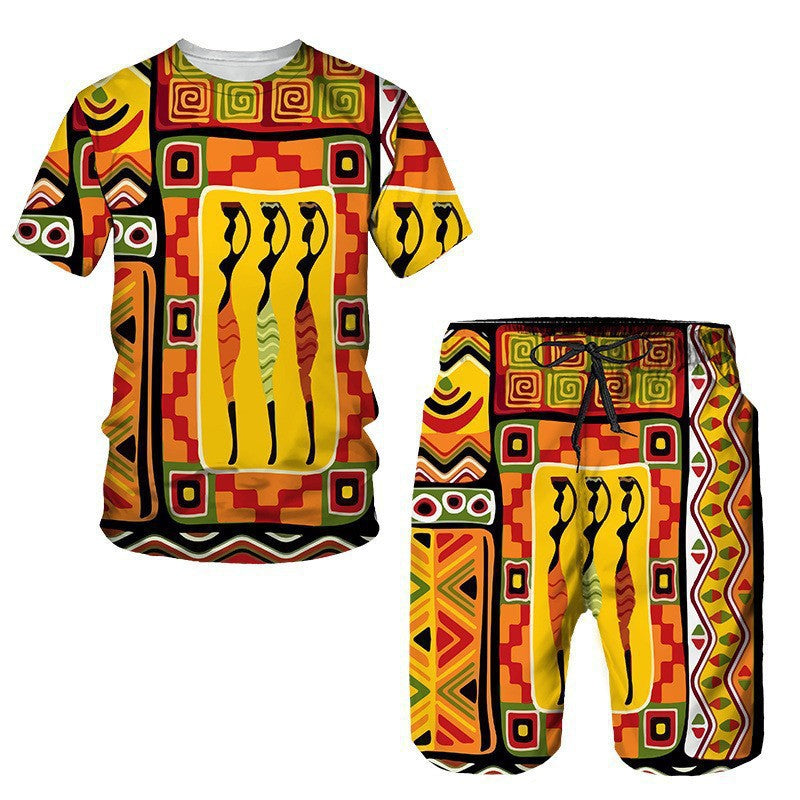 Men's African Print Short Sleeve T-Shirt and Shorts Set Colouronova