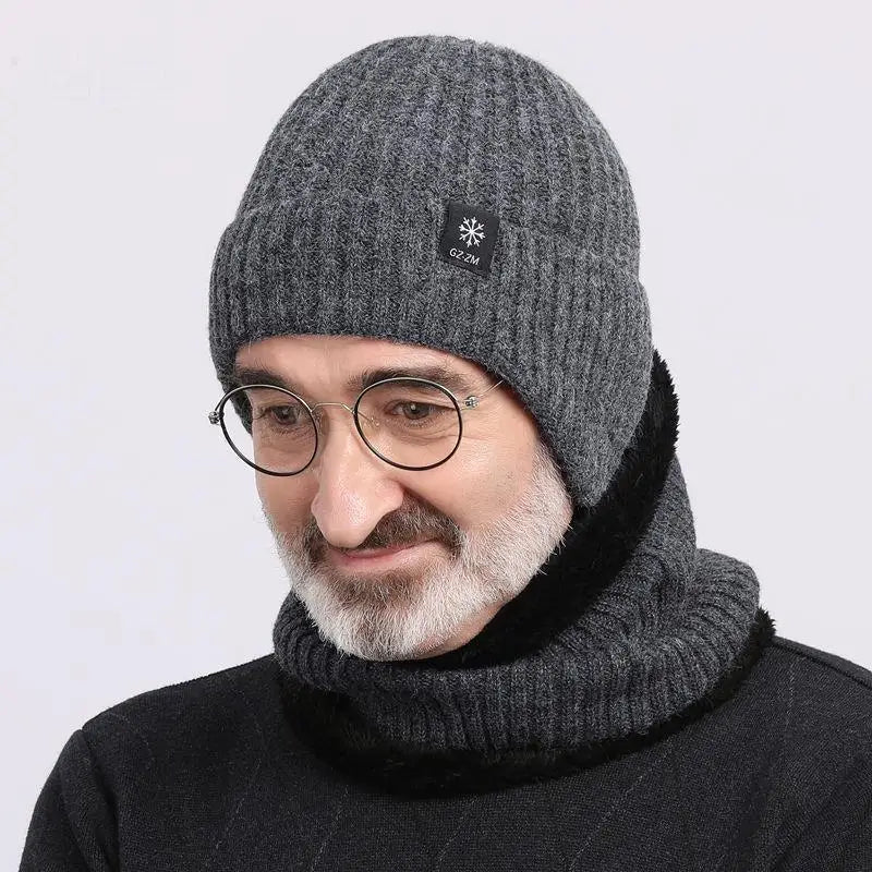 Winter hats for middle-aged and elderly men, providing warmth and protecting the ears. Men's winter wool hats. Thick winter knit - Colouronova