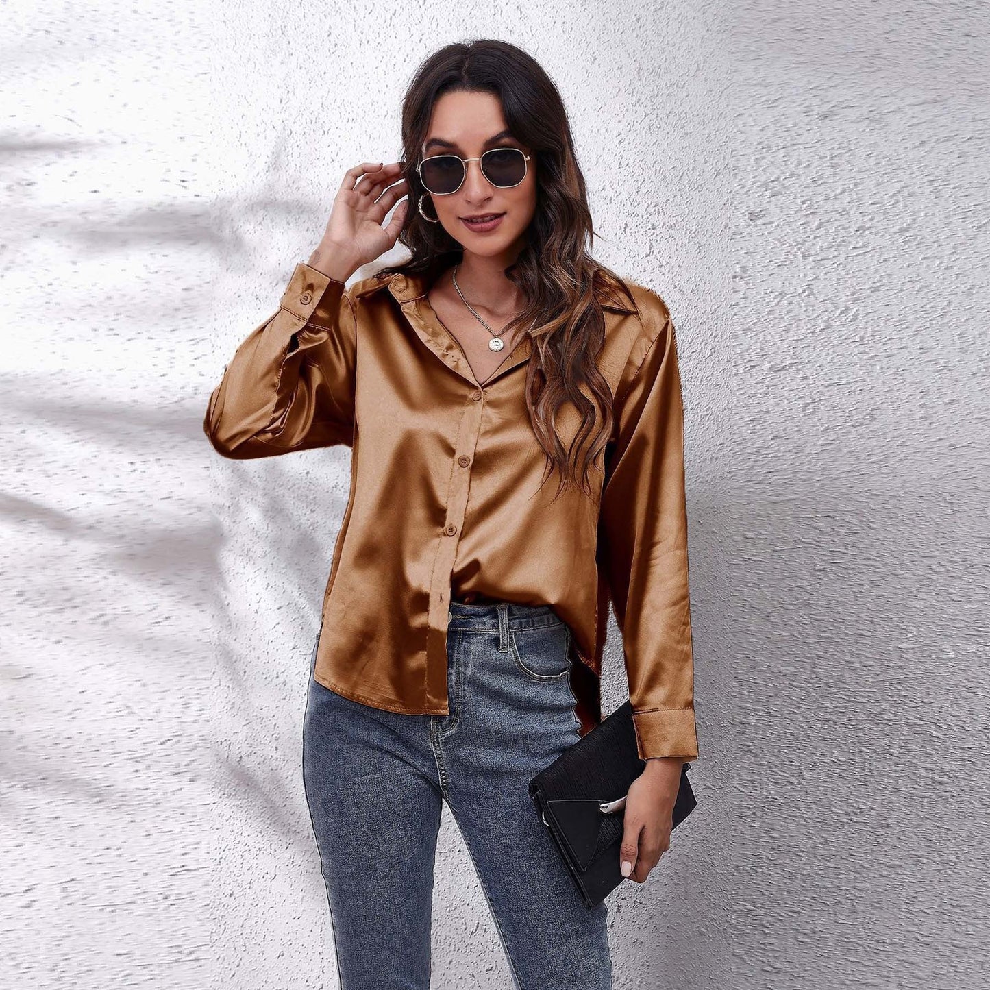 Satin Long-Sleeve Shirt Colouronova