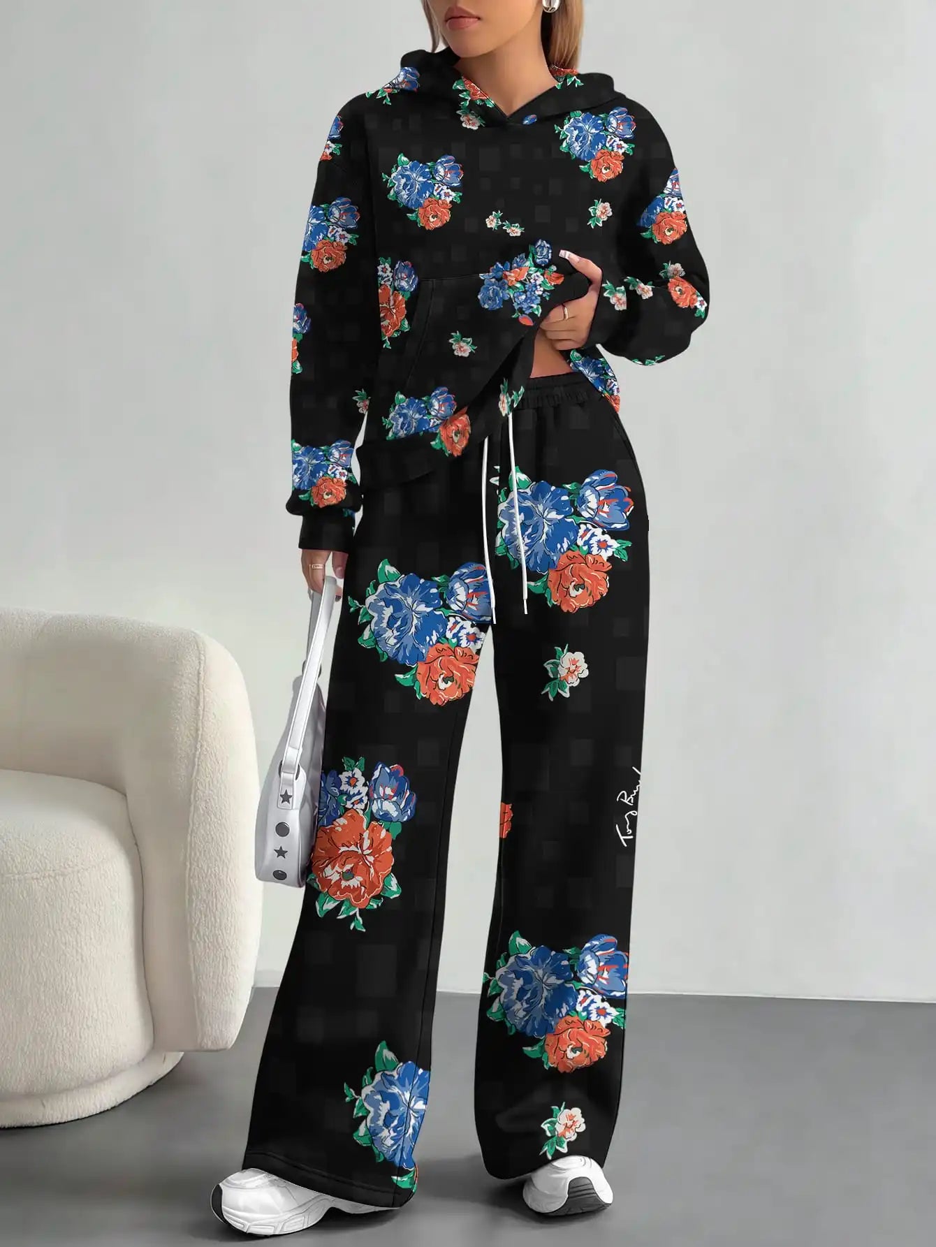 Splicing foreign trade 2025 floral pattern new hot style autumn and winter new fashion casual European and American suits for - Colouronova