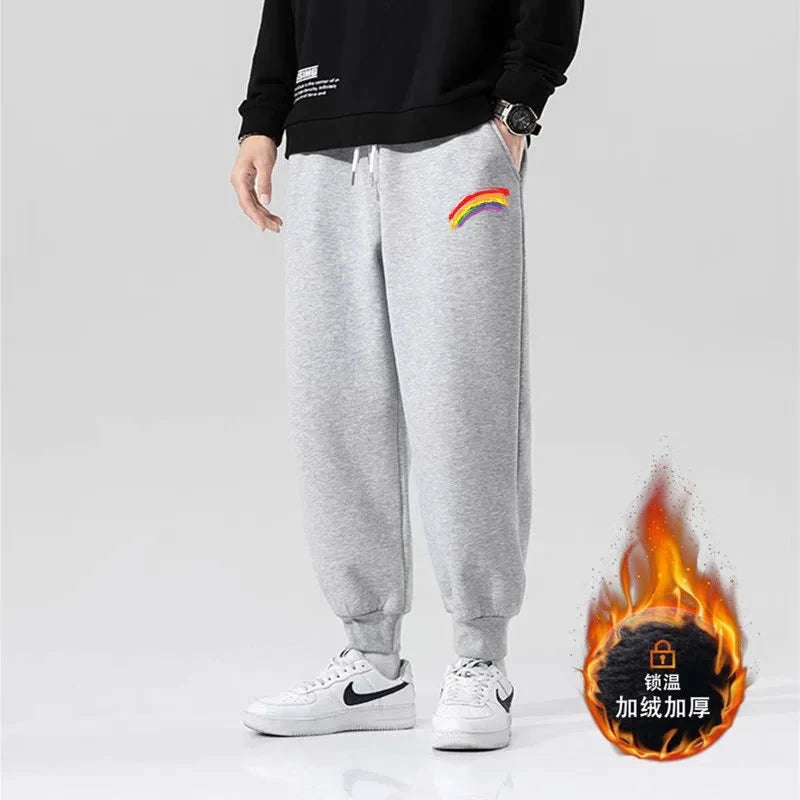 man Men's Casual Pants Leisure sanitary pants men autumn winter new Korean version thick bound feet trendy printed plush pants Colouronova