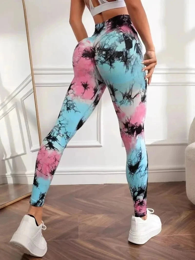 New Tye Die Seamless Yoga Pants 3D Printed Women High Waist Lifting Hip Honey Peach Hip Fitness Gym Leggings Running Sport Pants Colouronova