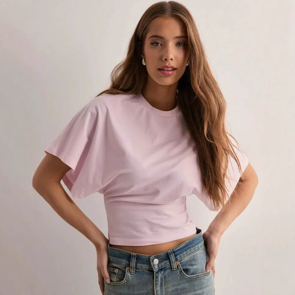 Korean Style Round Neck Bat Sleeve T-Shirt for Women Colouronova