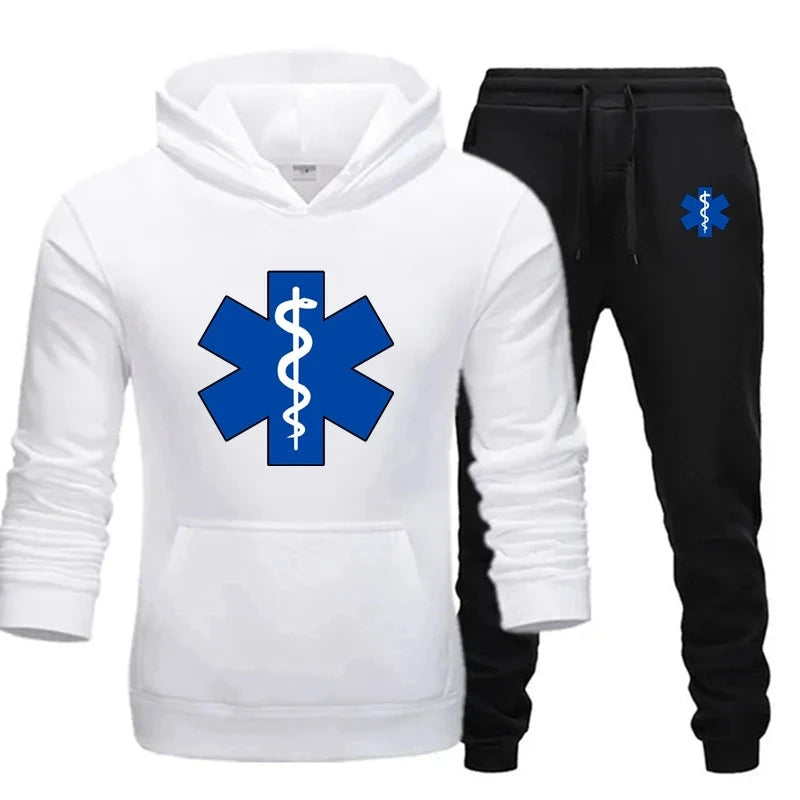 Basic Men/Women 2Pcs/Sets Sweatshirt Hoodies Pants 2024 Male Ambulance emblem Gyms Fitness Tops Joggers Sportswear Tracksuits Colouronova
