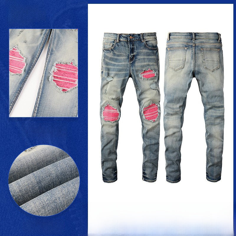 blocked ripped men's jeans Colouronova