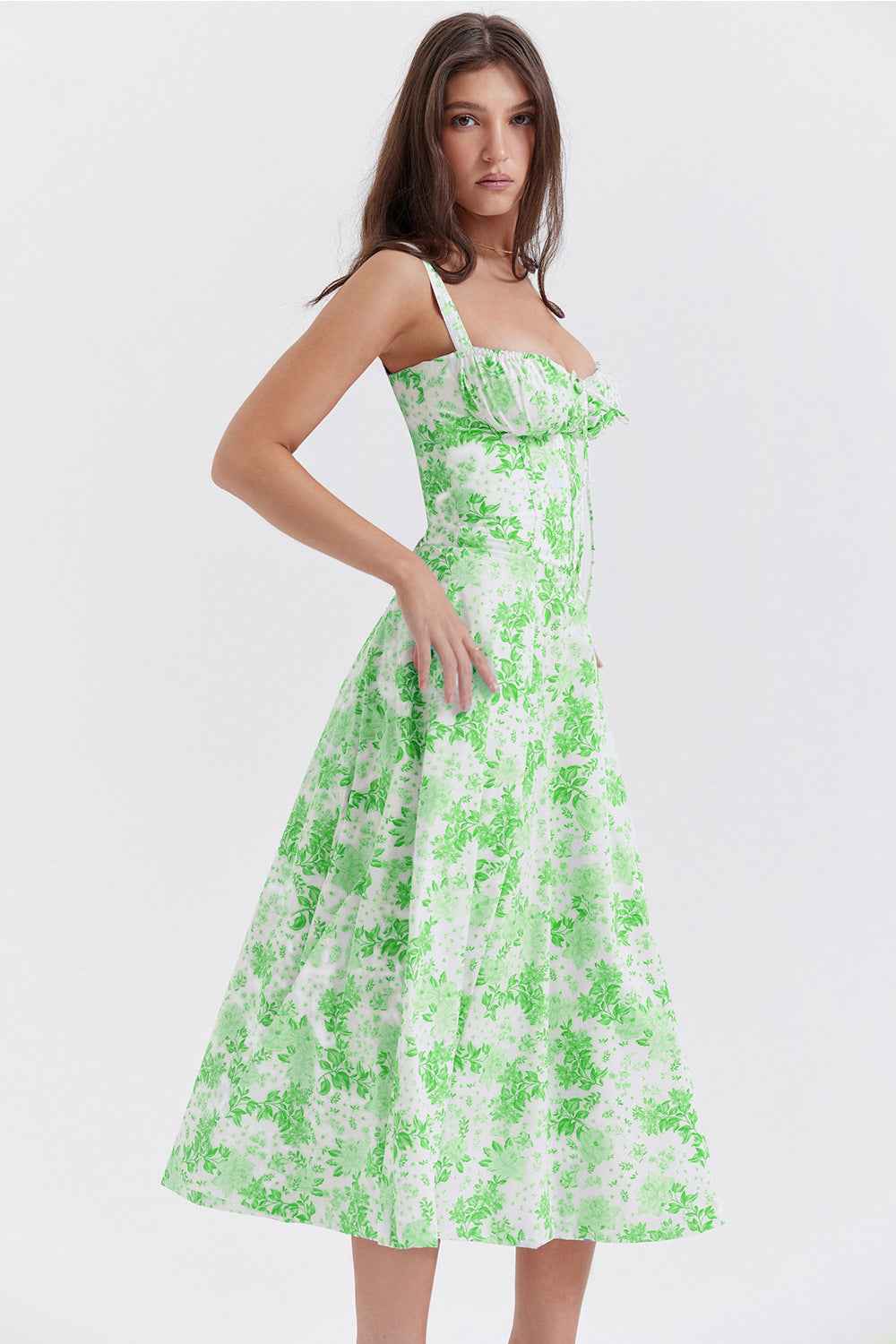 Elegant Sling Midi Dress with Floral Patterns