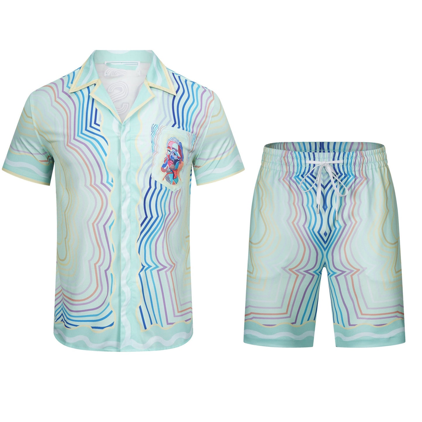Men's Summer Striped Print Casual Shirt and Shorts Set Colouronova