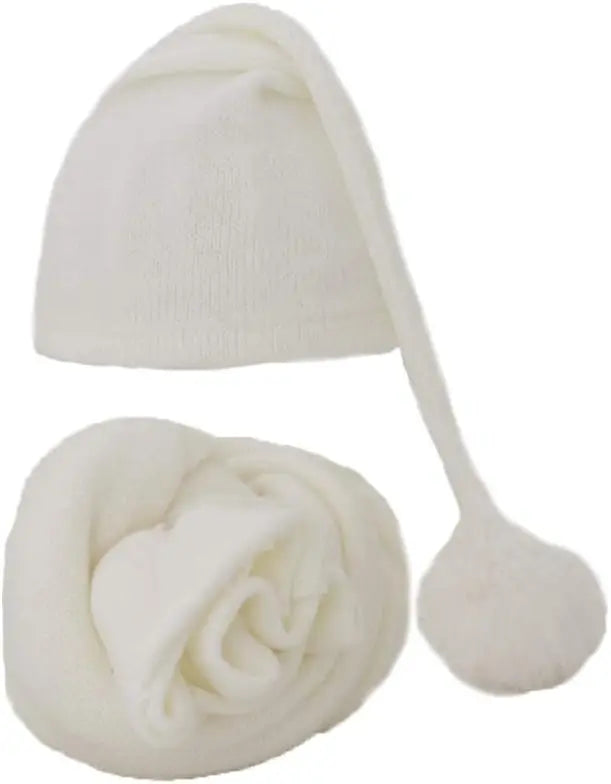 Baby Photo Prop Knit Set - Soft Stretchy Swaddle Wrap & Beanie Hat - Newborn Studio Photoshoot Outfit (Butterly-Soft) - Colouronova