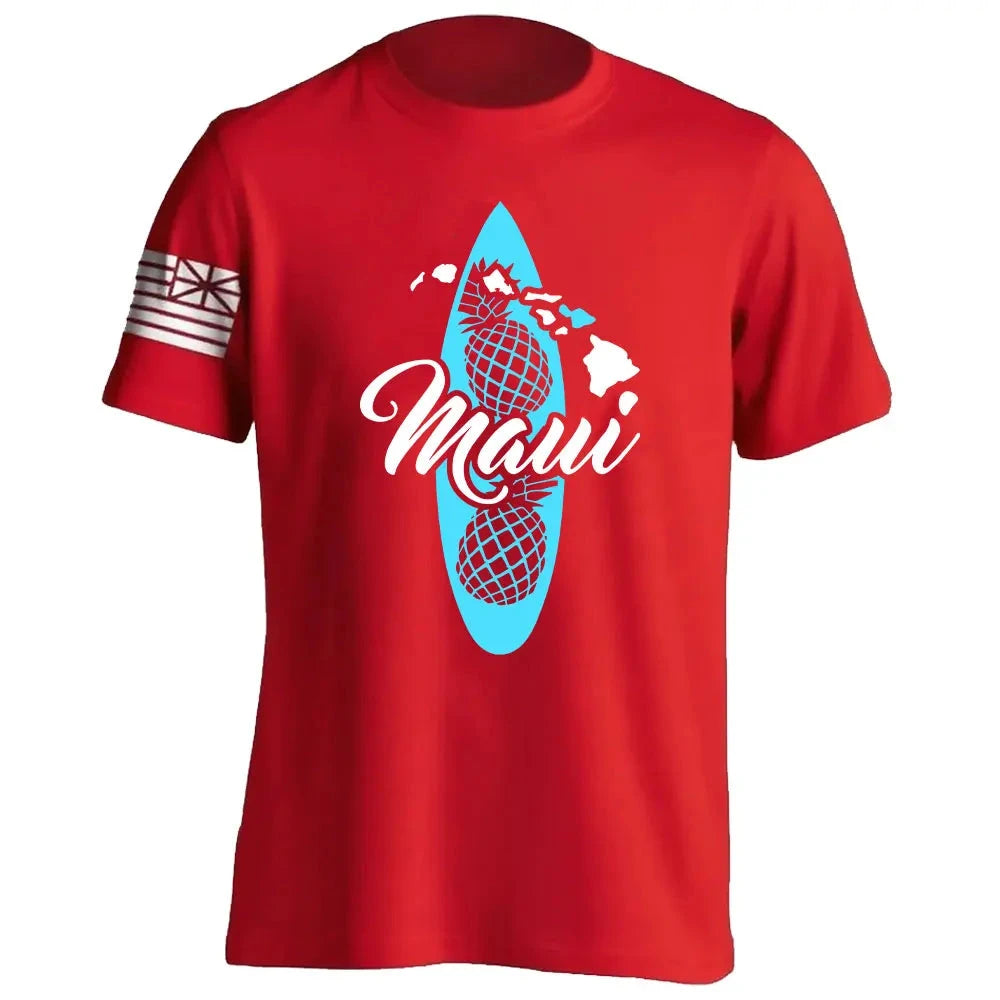Men's Cotton Shirt OAHU HAWAII SURFING Distressed TShirt Unisex Surf Board Beach Tee Tops Summer Fashion Casual Short Sleeves Colouronova