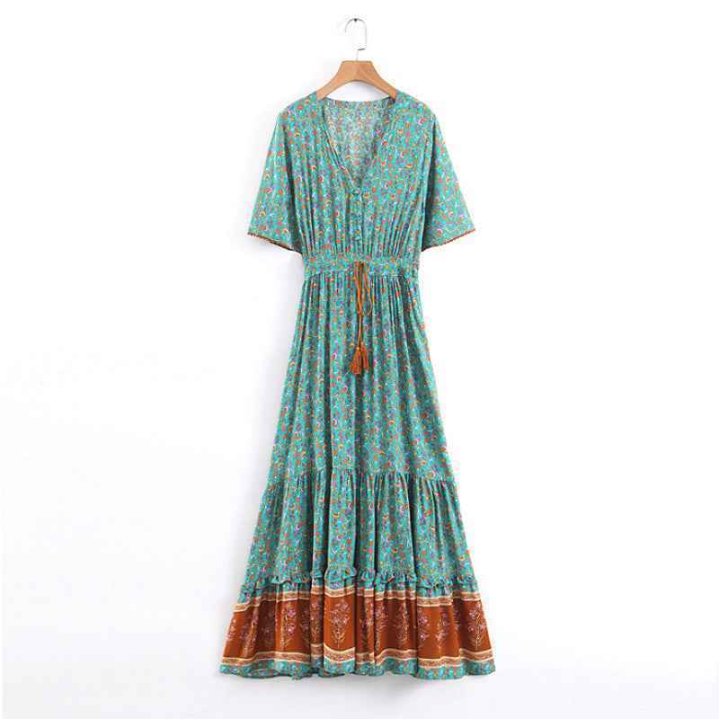 Bohemian Print V-Neck Flowy Dress